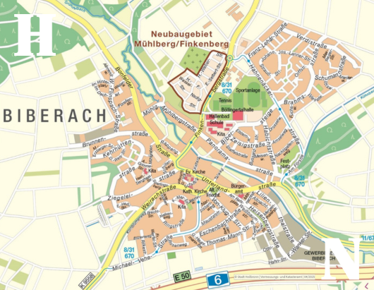 Verortung des Neubaugebiets auf dem Stadtplan (Quelle: Vermessungs- und Katasteramt der Stadt Heilbronn)