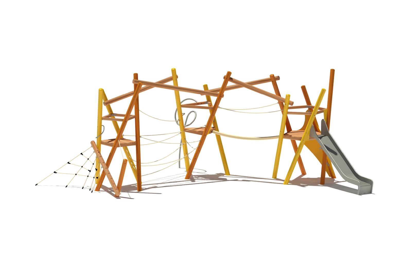 Kletterkombination mit Netz, Seilen und Rutsche